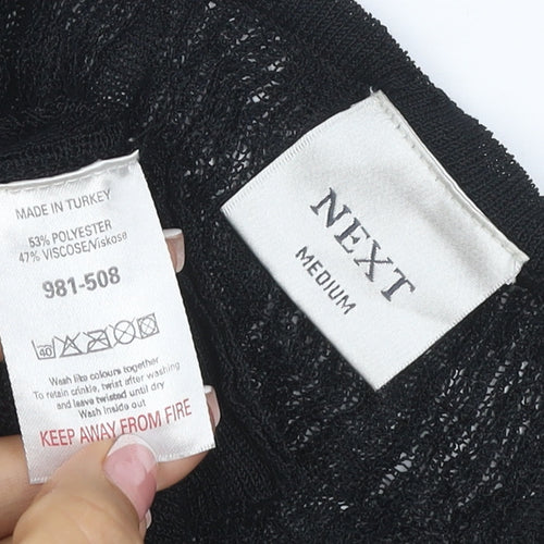 Next Women Black M Sheer Knit V-Neck Button Cardigan Long Sleeve