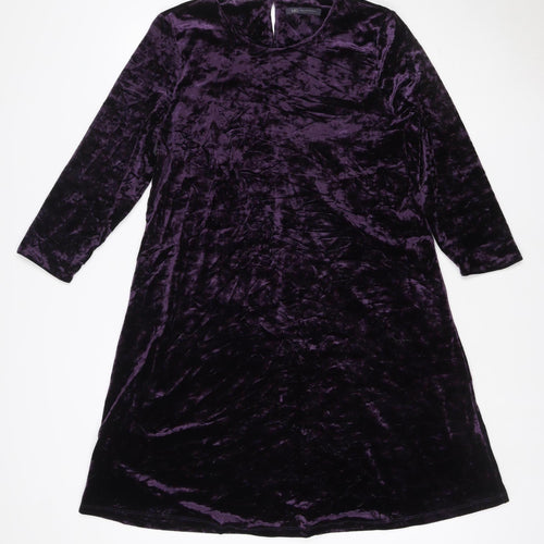 M&S Women Purple UK 16 Velvet A-Line Knee Length Party Dress