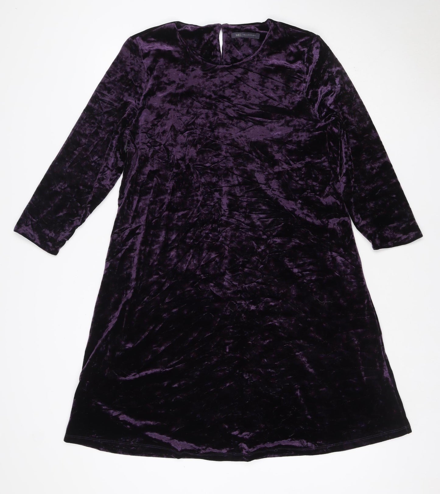 M&S Women Purple UK 16 Velvet A-Line Knee Length Party Dress