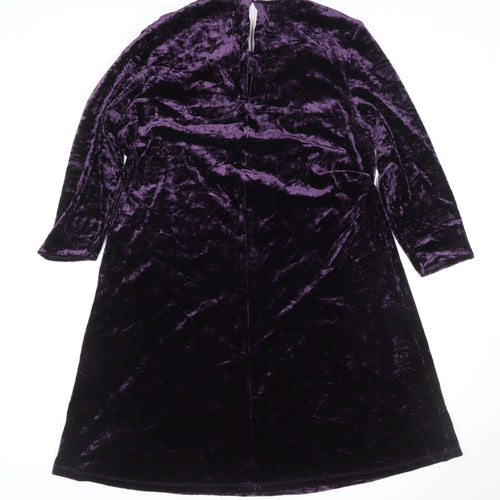 M&S Women Purple UK 16 Velvet A-Line Knee Length Party Dress
