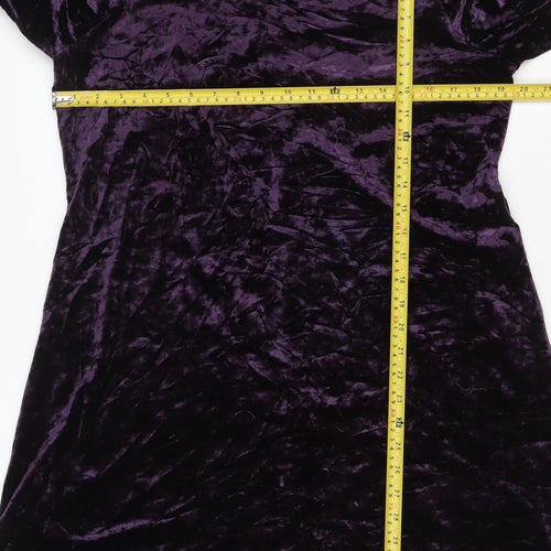M&S Women Purple UK 16 Velvet A-Line Knee Length Party Dress