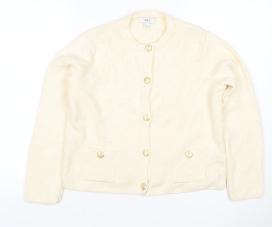 Marks and Spencer Women Ivory S Rib Knit Button Pocket Cardigan
