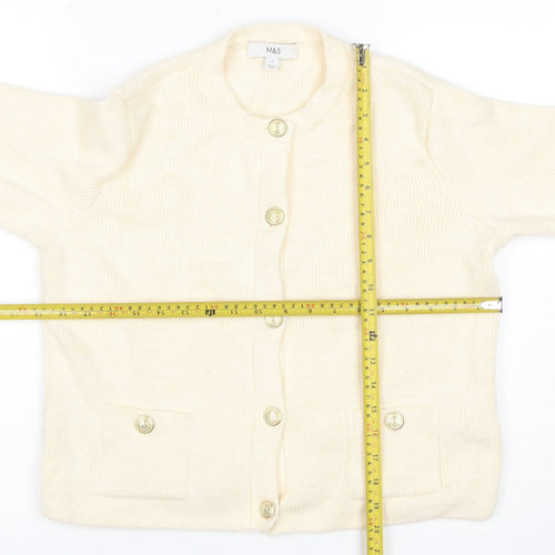 Marks and Spencer Women Ivory S Rib Knit Button Pocket Cardigan