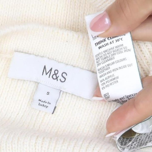 Marks and Spencer Women Ivory S Rib Knit Button Pocket Cardigan
