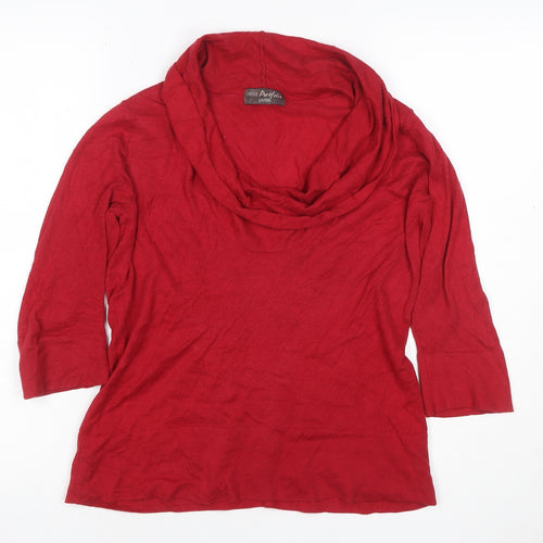 Marks & Spencer Women Red UK 12 Petite Cowl Neck Jersey Top 3/4 Sleeve