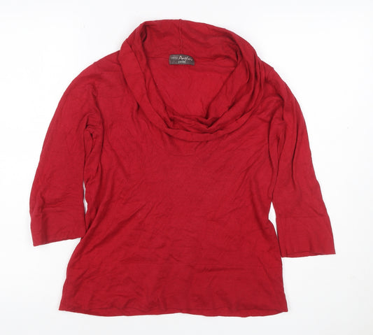 Marks & Spencer Women Red UK 12 Petite Cowl Neck Jersey Top 3/4 Sleeve