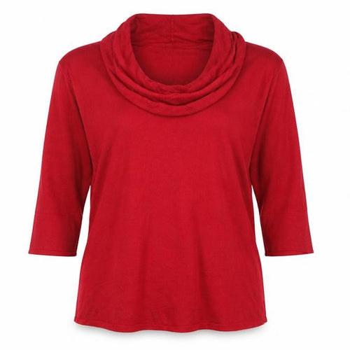 Marks & Spencer Women Red UK 12 Petite Cowl Neck Jersey Top 3/4 Sleeve