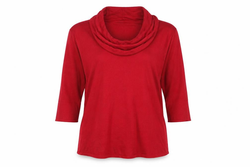 Marks & Spencer Women Red UK 12 Petite Cowl Neck Jersey Top 3/4 Sleeve