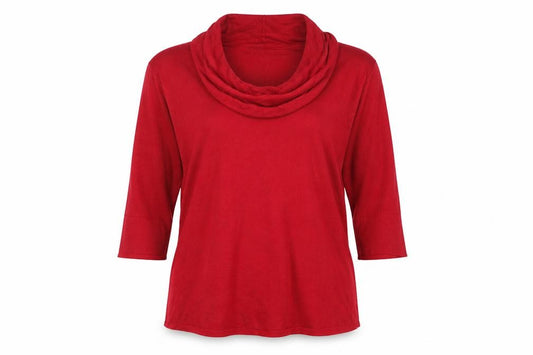 Marks & Spencer Women Red UK 12 Petite Cowl Neck Jersey Top 3/4 Sleeve