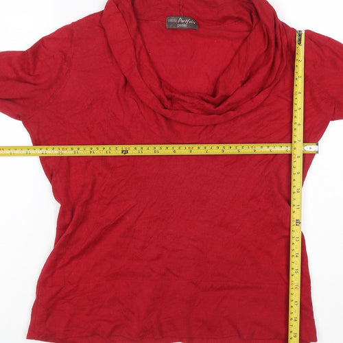 Marks & Spencer Women Red UK 12 Petite Cowl Neck Jersey Top 3/4 Sleeve