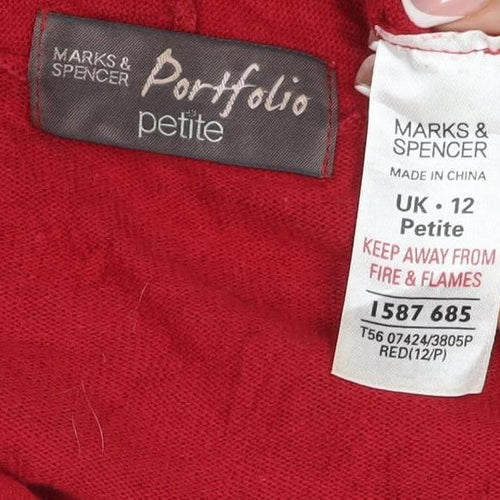 Marks & Spencer Women Red UK 12 Petite Cowl Neck Jersey Top 3/4 Sleeve