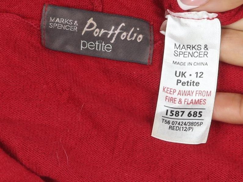 Marks & Spencer Women Red UK 12 Petite Cowl Neck Jersey Top 3/4 Sleeve