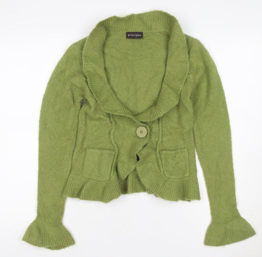 Principles Women Green M Mohair Blend Cowl Neck Pocket Cardigan