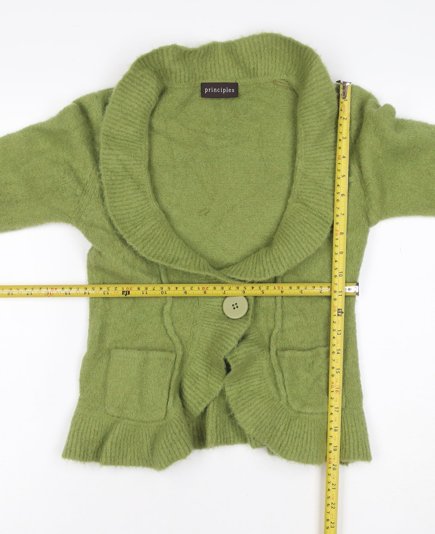 Principles Women Green M Mohair Blend Cowl Neck Pocket Cardigan