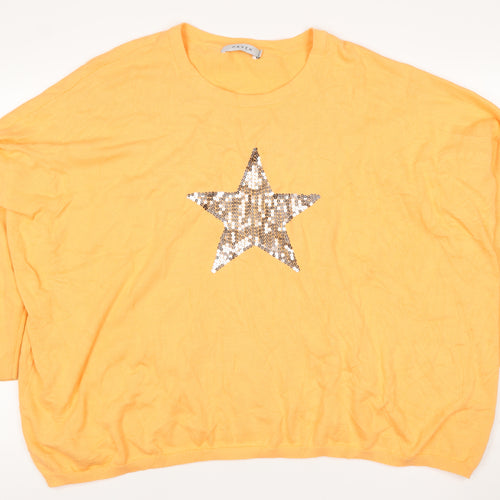 Haven Women Orange One Size Cotton Star Sequin 3/4 Sleeve Jumper