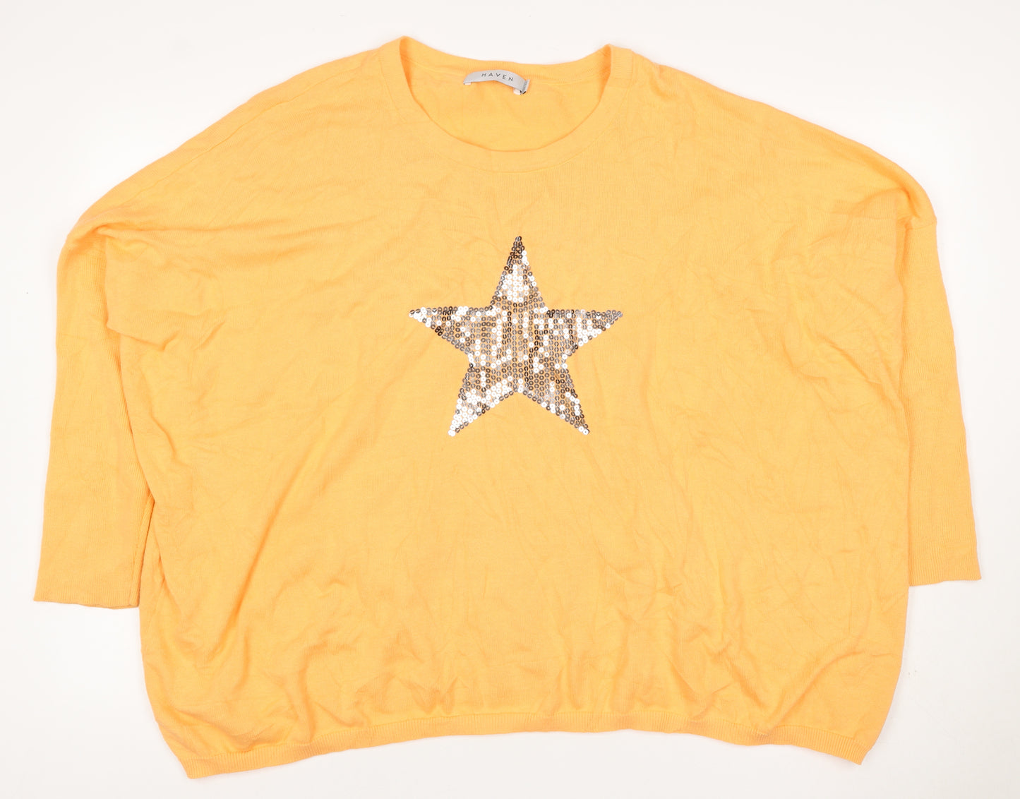 Haven Women Orange One Size Cotton Star Sequin 3/4 Sleeve Jumper