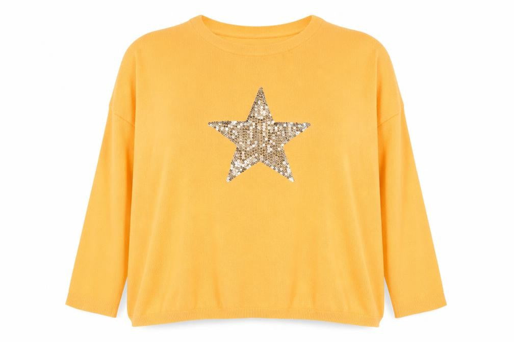 Front view of Haven Women Orange One Size Cotton Star Sequin 3/4 Sleeve Jumper