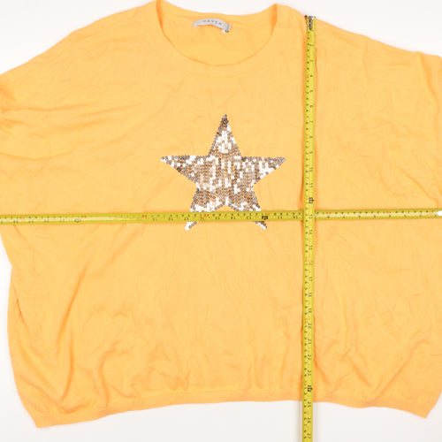Haven Women Orange One Size Cotton Star Sequin 3/4 Sleeve Jumper