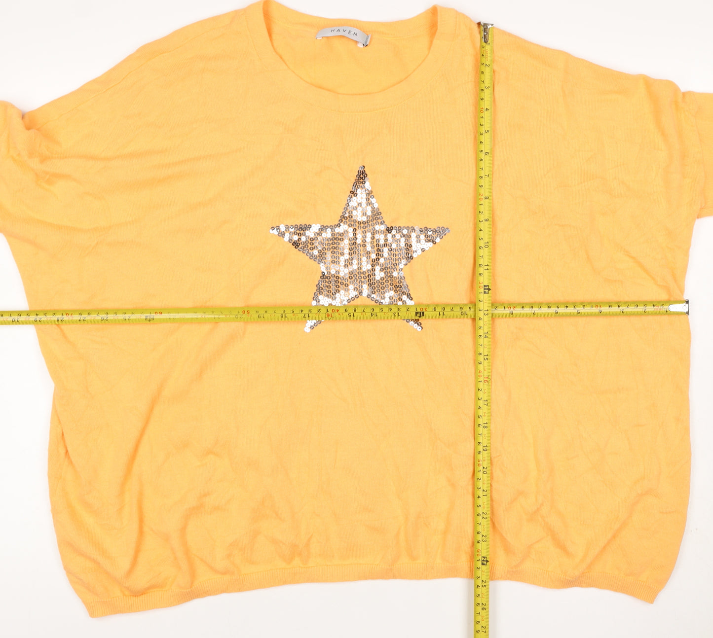 Haven Women Orange One Size Cotton Star Sequin 3/4 Sleeve Jumper