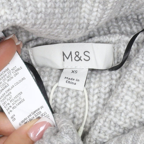 Marks & Spencer Women Grey XS Roll Neck Knit Pullover Jumper