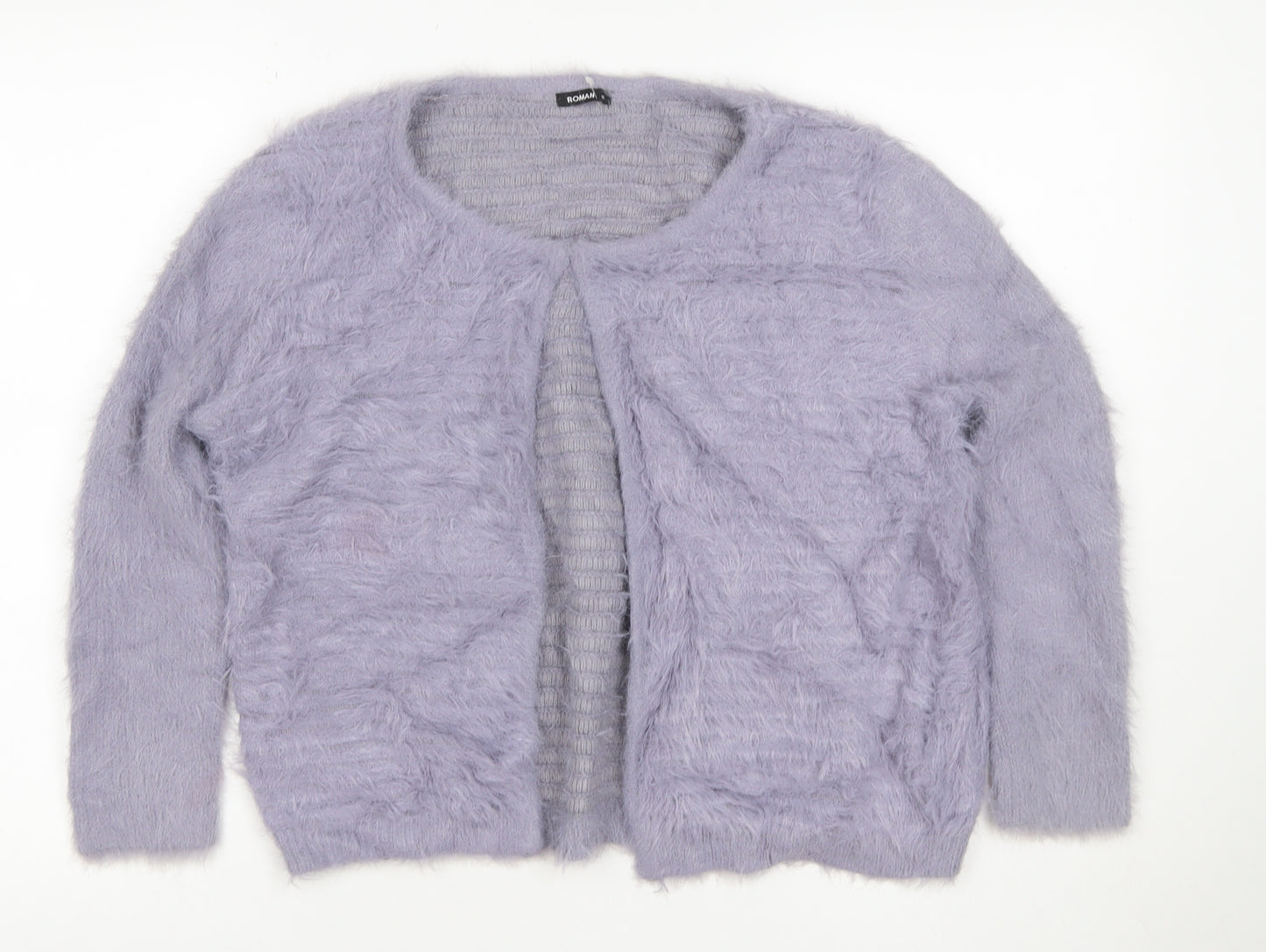 Roman Women Purple Size 16 Soft Fluffy Open Knit Cardigan