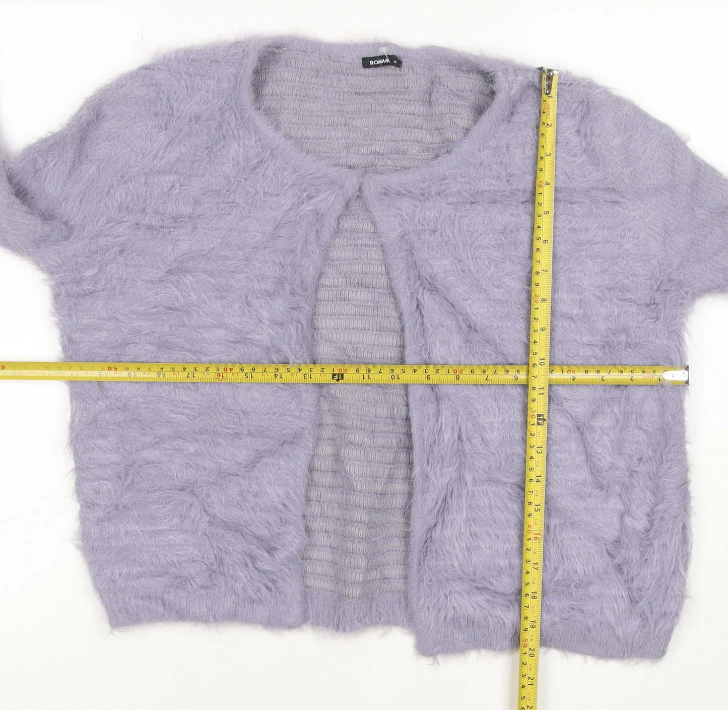 Roman Women Purple Size 16 Soft Fluffy Open Knit Cardigan
