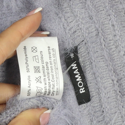 Roman Women Purple Size 16 Soft Fluffy Open Knit Cardigan