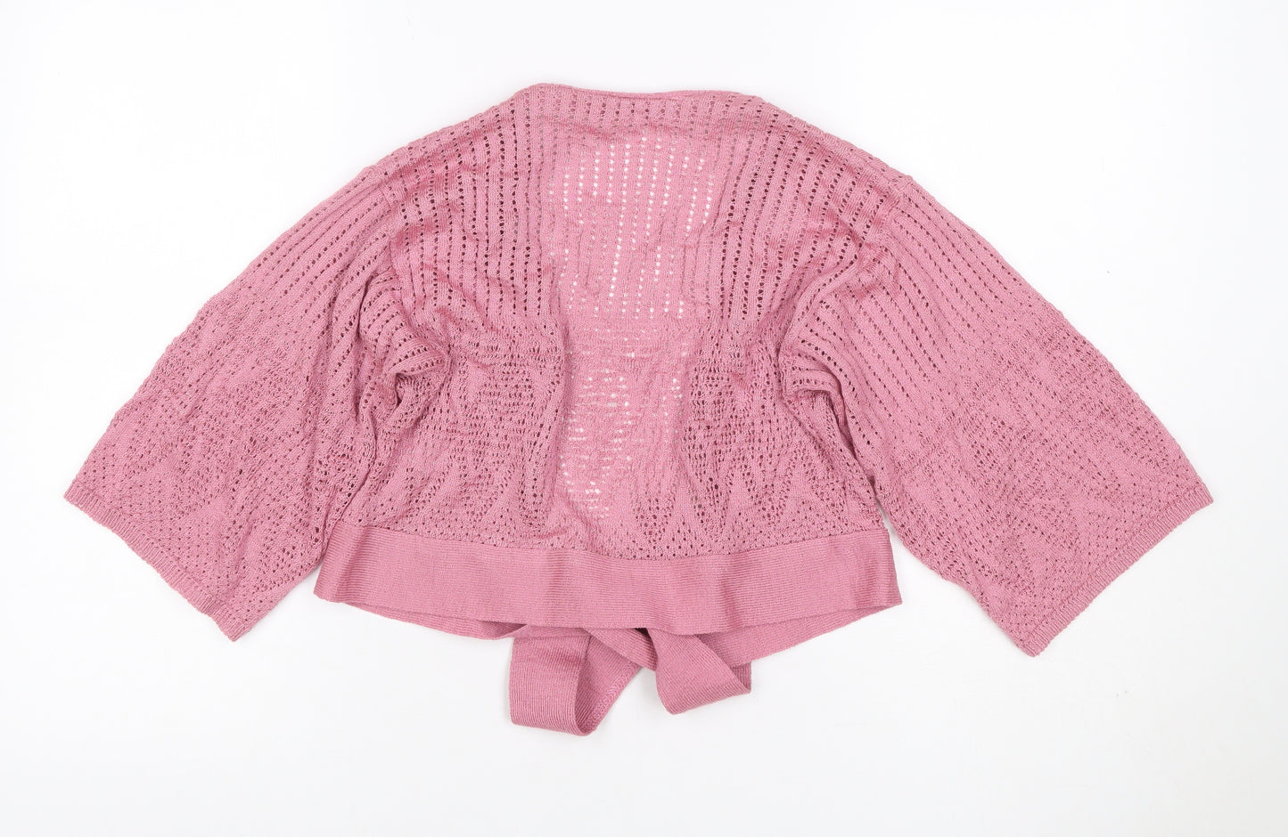 Editions Women Pink Open Knit Tie Wrap Cardigan S/M 3/4 Sleeve