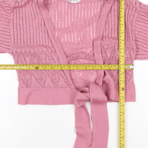 Editions Women Pink Open Knit Tie Wrap Cardigan S/M 3/4 Sleeve