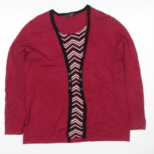 Love Knitwear Women’s Red Stripe Panel V-Neck Cardigan Size 14