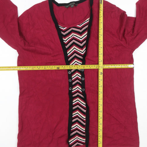 Love Knitwear Women’s Red Stripe Panel V-Neck Cardigan Size 14