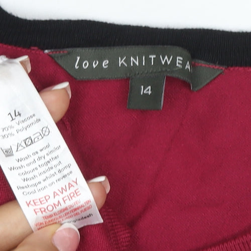 Love Knitwear Women’s Red Stripe Panel V-Neck Cardigan Size 14