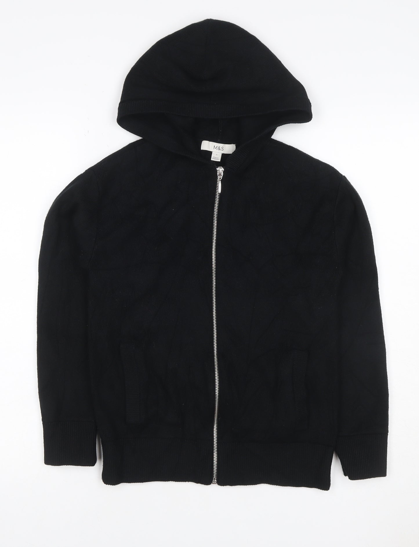 Marks and Spencer Women Black Size S Hooded Full Zip Knit Jumper