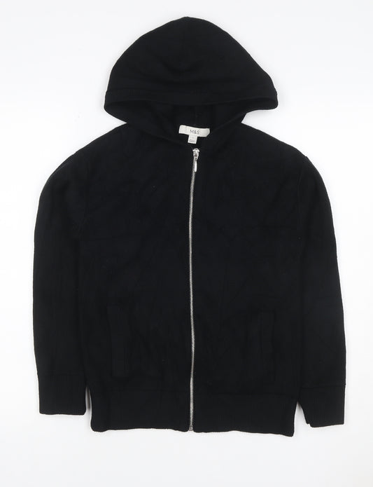 Marks and Spencer Women Black Size S Hooded Full Zip Knit Jumper