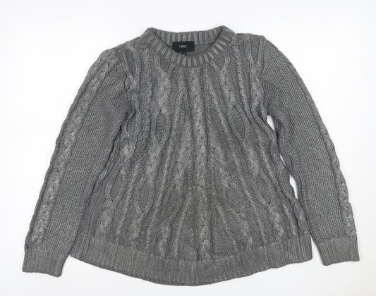 Next Women Grey UK 10 Cable Knit Chunky Crew Neck Jumper
