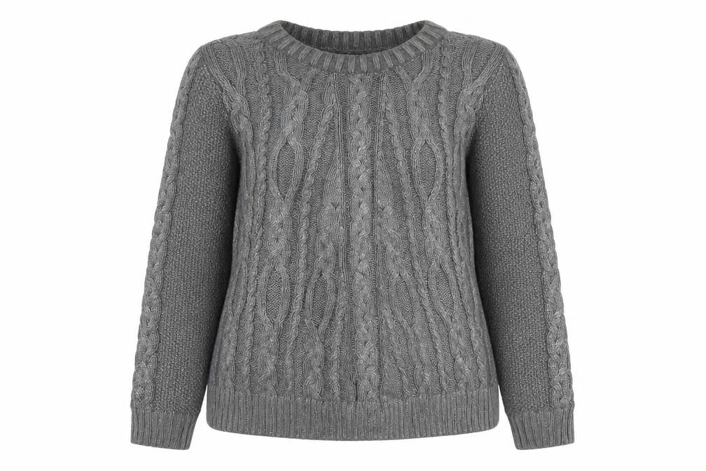 Front view of Next Women Grey UK 10 Cable Knit Chunky Crew Neck Jumper