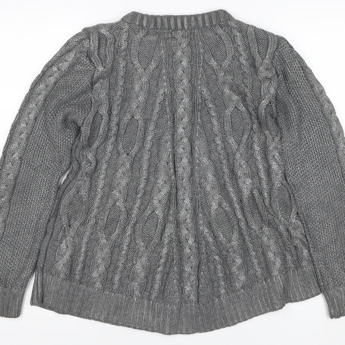 Next Women Grey UK 10 Cable Knit Chunky Crew Neck Jumper