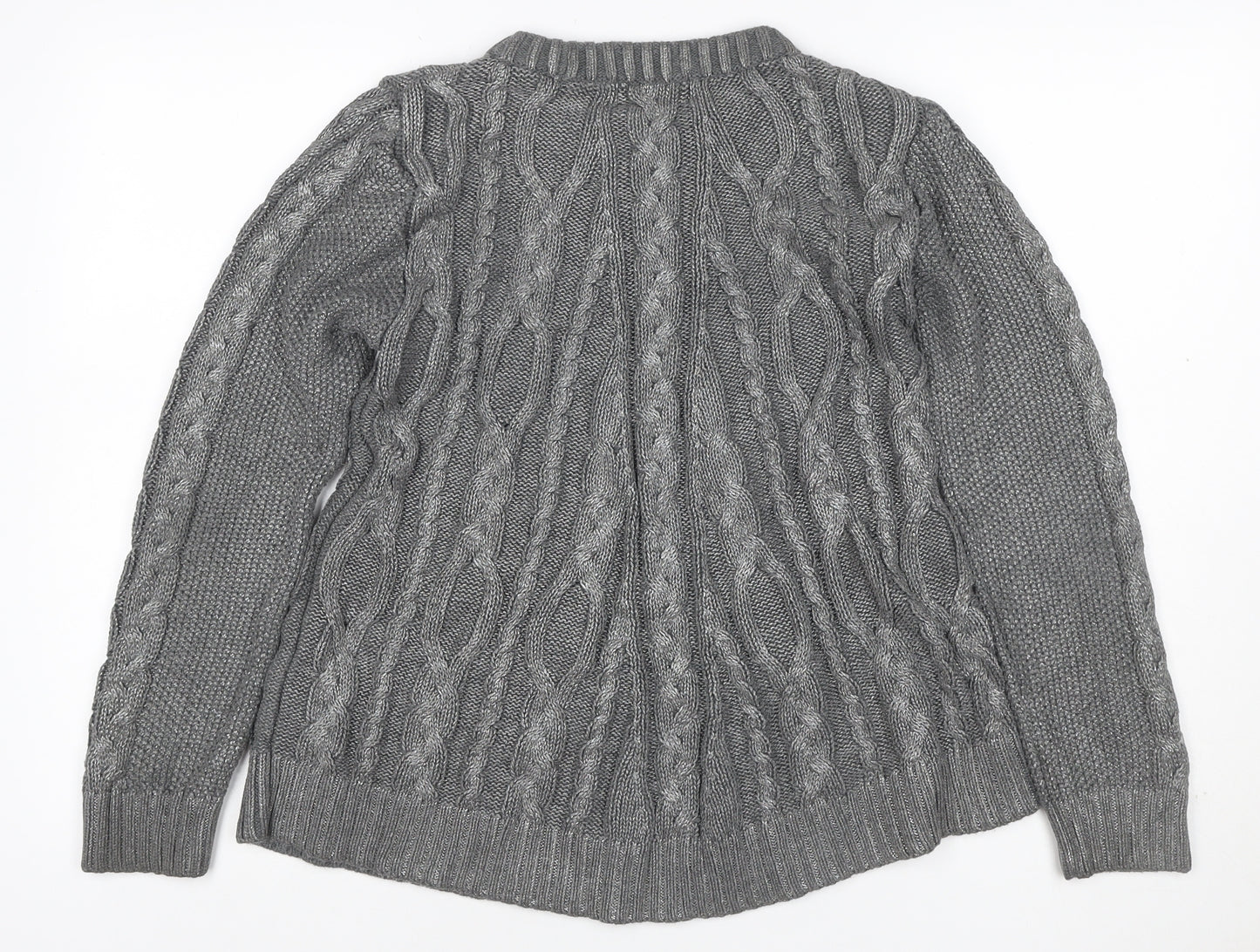 Next Women Grey UK 10 Cable Knit Chunky Crew Neck Jumper