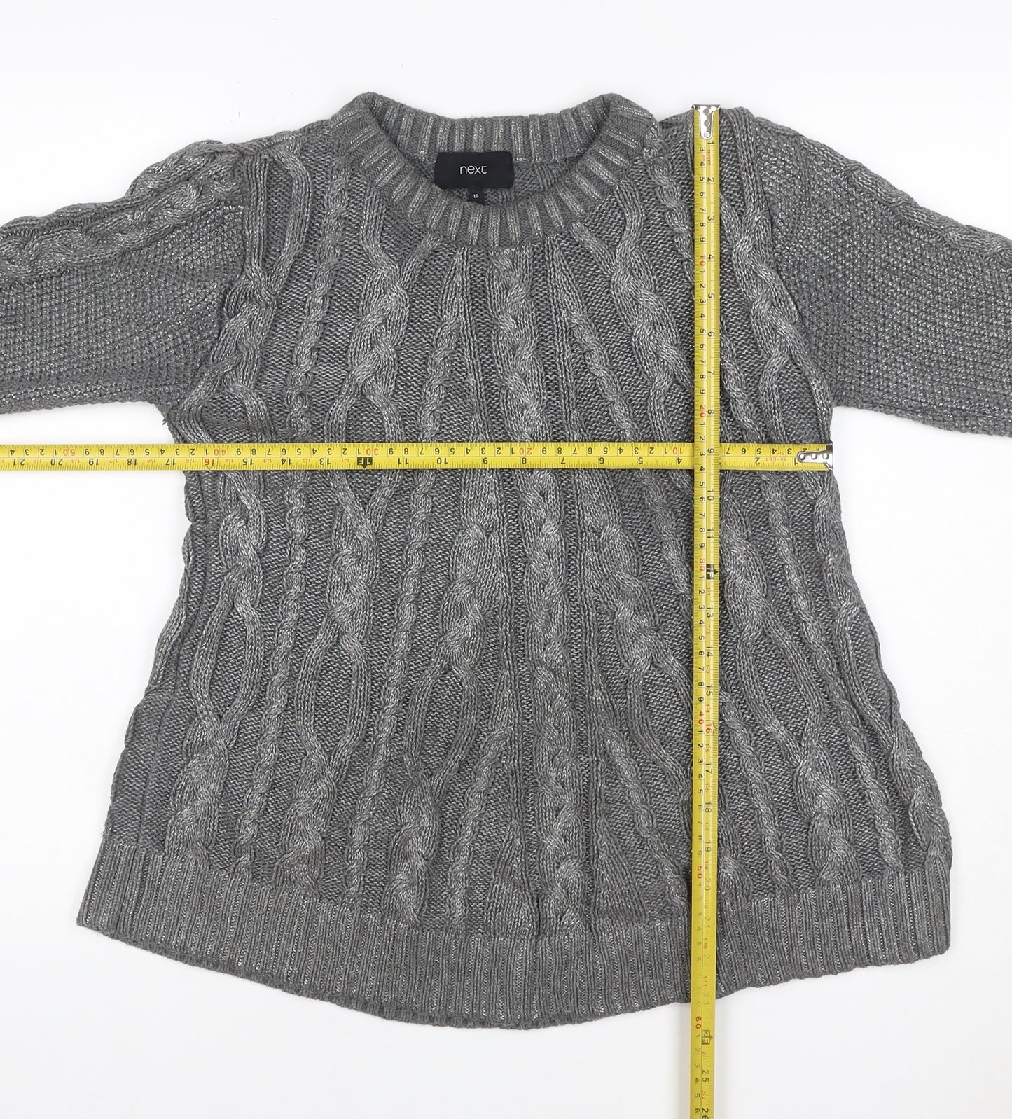 Next Women Grey UK 10 Cable Knit Chunky Crew Neck Jumper