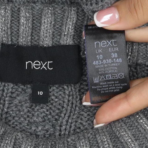 Next Women Grey UK 10 Cable Knit Chunky Crew Neck Jumper