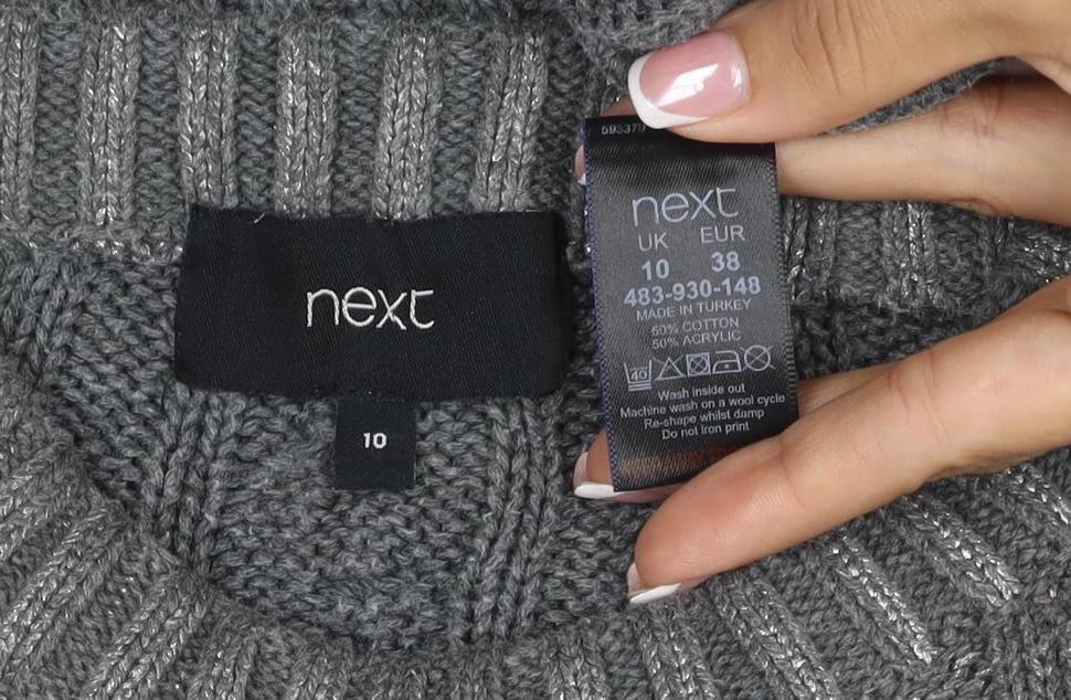 Next Women Grey UK 10 Cable Knit Chunky Crew Neck Jumper
