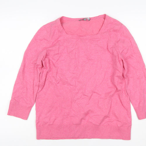 Laura Ashley Women’s Pink Cotton Blend Square Neck Pullover Jumper UK 14