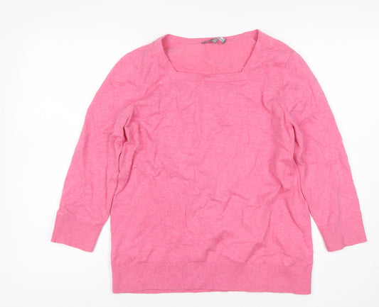 Laura Ashley Women’s Pink Cotton Blend Square Neck Pullover Jumper UK 14