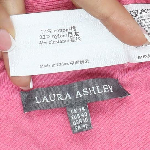 Laura Ashley Women’s Pink Cotton Blend Square Neck Pullover Jumper UK 14