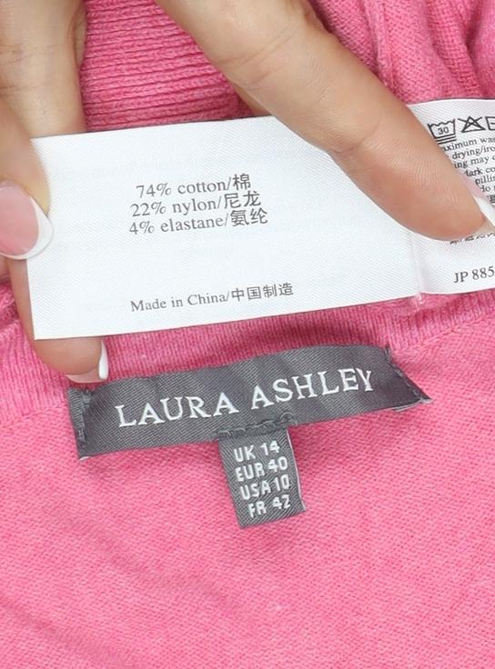 Laura Ashley Women’s Pink Cotton Blend Square Neck Pullover Jumper UK 14