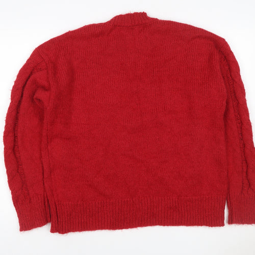Next Women Red UK 12 Cable Knit High Neck Long Sleeve Jumper