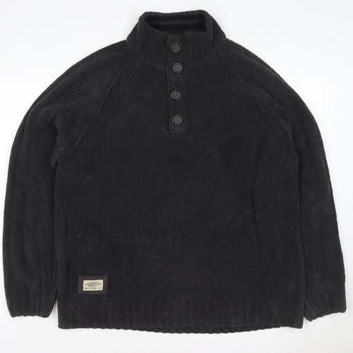 Next Men’s Black XL Button Neck Fleece Henley Jumper