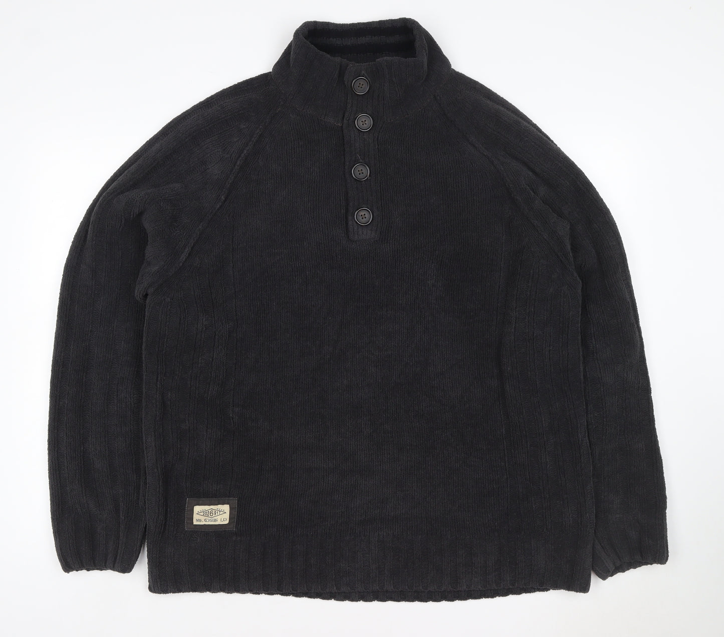 Next Men’s Black XL Button Neck Fleece Henley Jumper