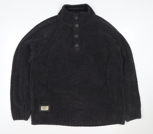 Next Men’s Black XL Button Neck Fleece Henley Jumper
