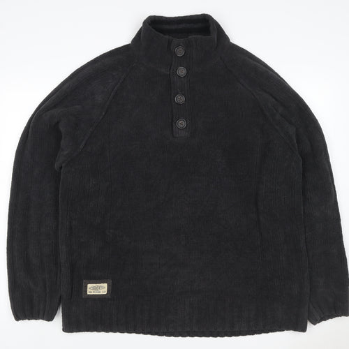 Next Men’s Black XL Button Neck Fleece Henley Jumper